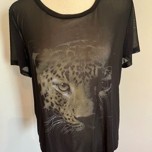 Persaya Sheer Short Sleeve Leopard Top Size Large